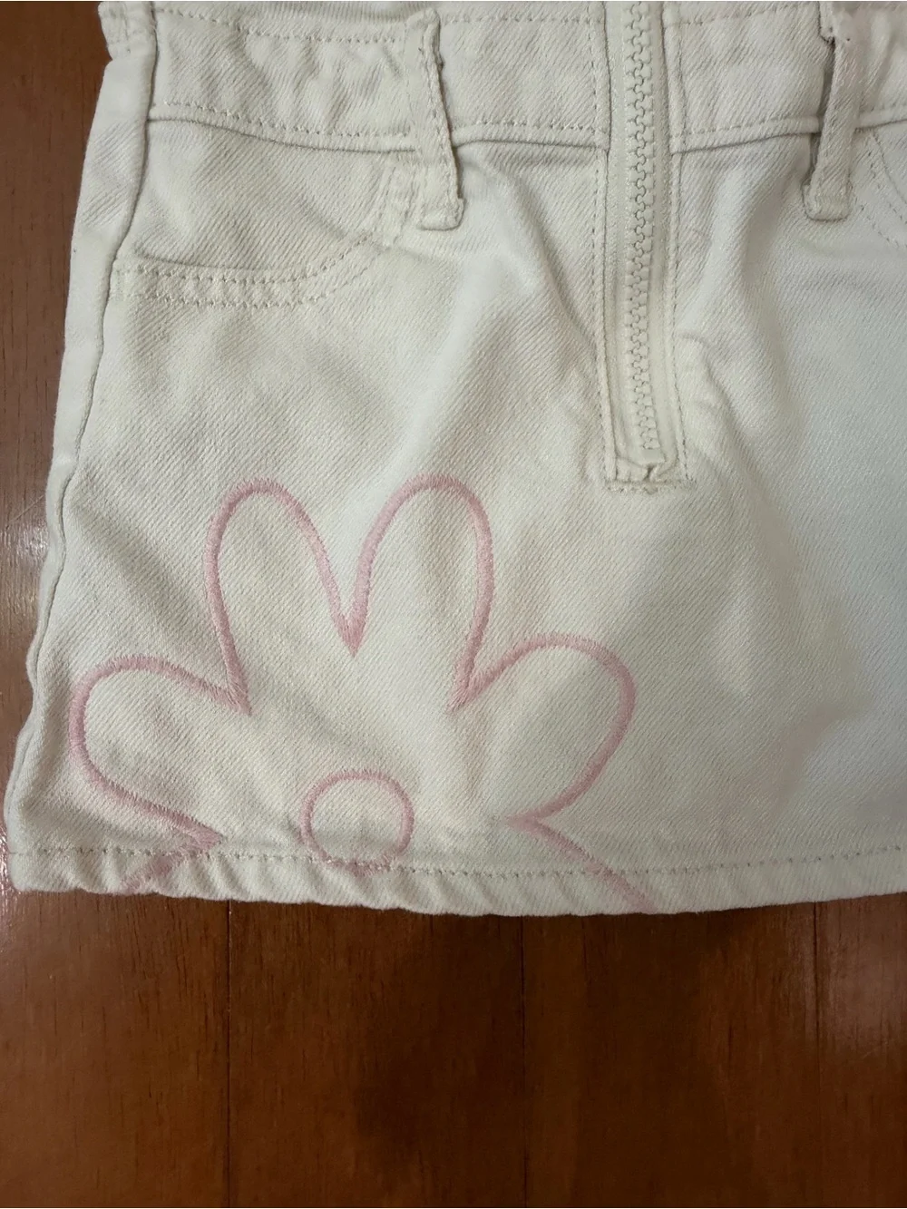 Old Navy White Denim Overall Dress with Embroidered Floral Detail